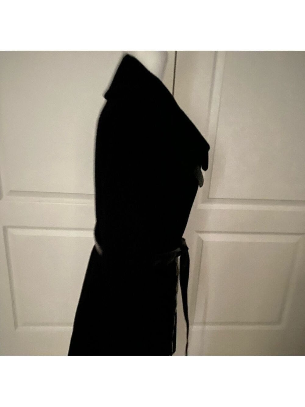 Jessie G Black Wool Coat with Faux Leather Belt & Trim/Women’s Size L - Picture 6 of 13